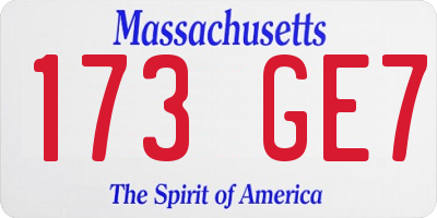 MA license plate 173GE7