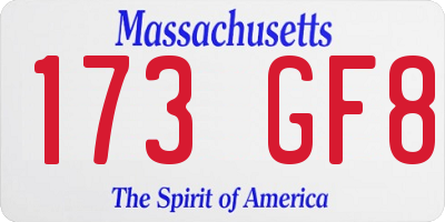 MA license plate 173GF8
