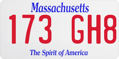 MA license plate 173GH8