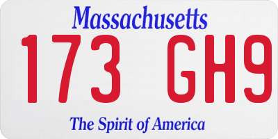 MA license plate 173GH9