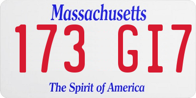MA license plate 173GI7