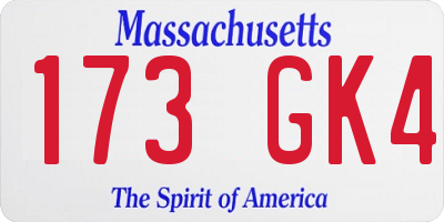 MA license plate 173GK4