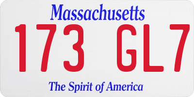 MA license plate 173GL7