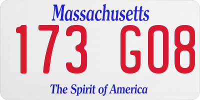MA license plate 173GO8
