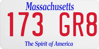 MA license plate 173GR8