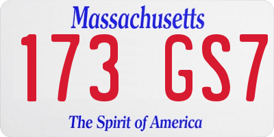 MA license plate 173GS7