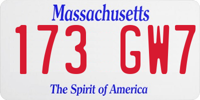 MA license plate 173GW7