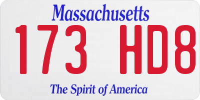 MA license plate 173HD8