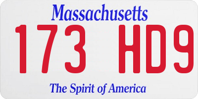 MA license plate 173HD9