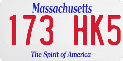 MA license plate 173HK5
