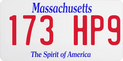 MA license plate 173HP9
