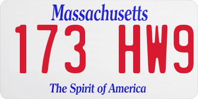 MA license plate 173HW9