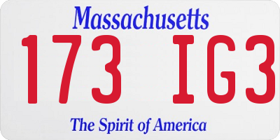 MA license plate 173IG3