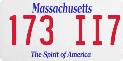 MA license plate 173II7