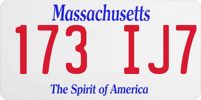 MA license plate 173IJ7