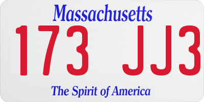 MA license plate 173JJ3