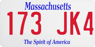 MA license plate 173JK4
