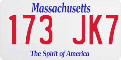 MA license plate 173JK7
