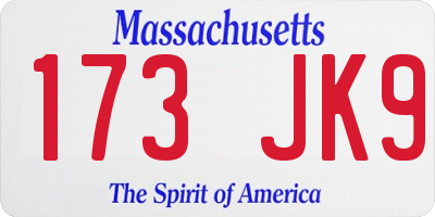 MA license plate 173JK9