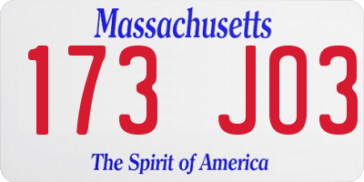 MA license plate 173JO3