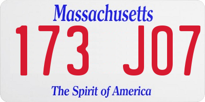MA license plate 173JO7