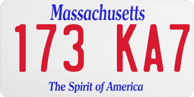 MA license plate 173KA7