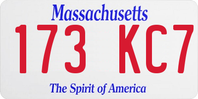 MA license plate 173KC7