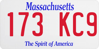 MA license plate 173KC9