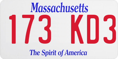 MA license plate 173KD3