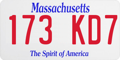 MA license plate 173KD7