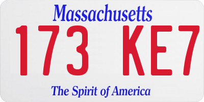 MA license plate 173KE7