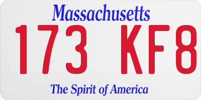 MA license plate 173KF8