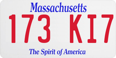 MA license plate 173KI7