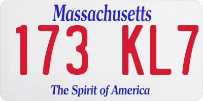 MA license plate 173KL7