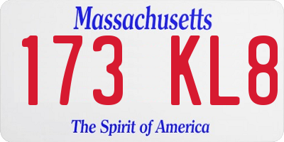 MA license plate 173KL8