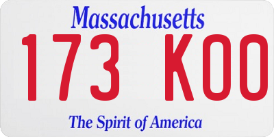 MA license plate 173KO0