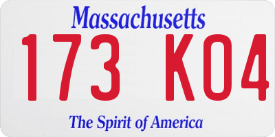 MA license plate 173KO4