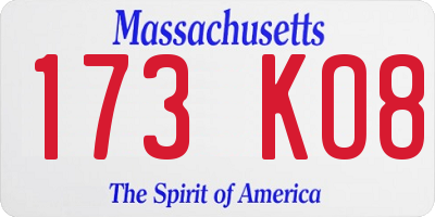 MA license plate 173KO8