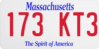 MA license plate 173KT3