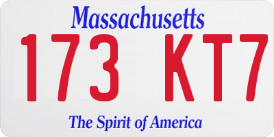 MA license plate 173KT7