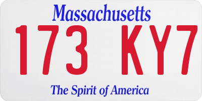 MA license plate 173KY7