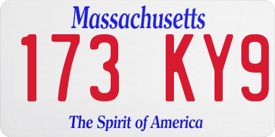 MA license plate 173KY9