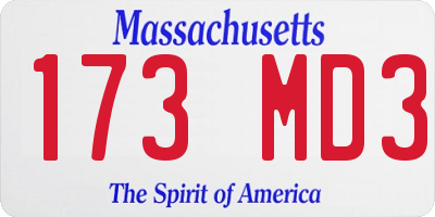 MA license plate 173MD3