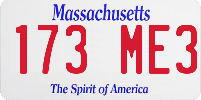 MA license plate 173ME3