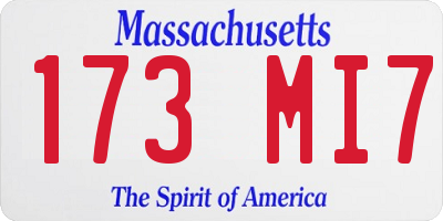 MA license plate 173MI7