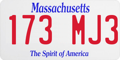 MA license plate 173MJ3