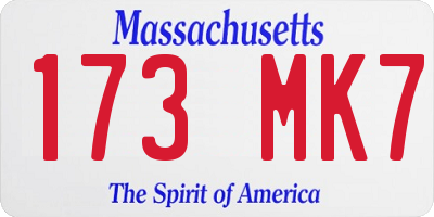 MA license plate 173MK7