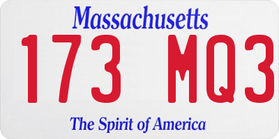 MA license plate 173MQ3