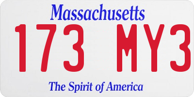 MA license plate 173MY3