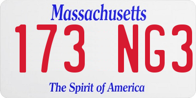 MA license plate 173NG3